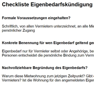 Formular Checkliste - Eigenbedarfskündigung prüfen