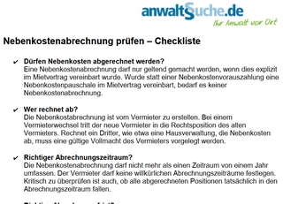 Formular Checkliste - Nebenkostenabrechnung prüfen