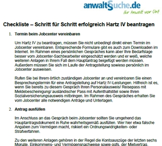 Formular Checkliste Antrag Hartz 4