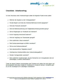 Formular Checkliste Arbeitsvertrag prüfen