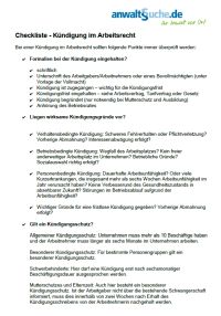 Formular Checkliste Kündigung Arbeitsverhältnis