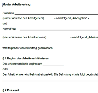 Formular Muster Arbeitsvertrag