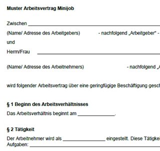 Formular Muster Arbeitsvertrag Minijob