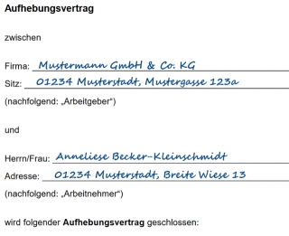 Formular Muster Aufhebungsvertrag