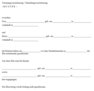 Formular Trennungsvereinbarung